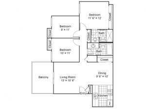 The floor plan for a two bedroom apartment.