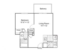 Floor plan for a one bedroom apartment.